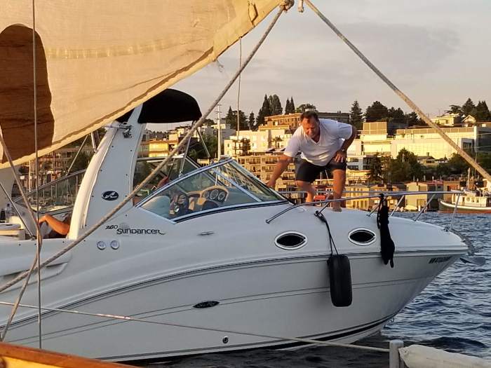 it's a boat with it's fenders down!