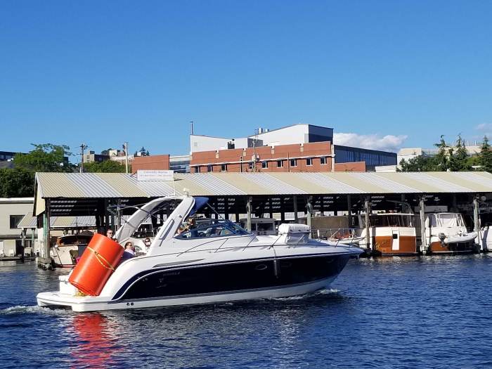 it's a boat with it's fenders down!
